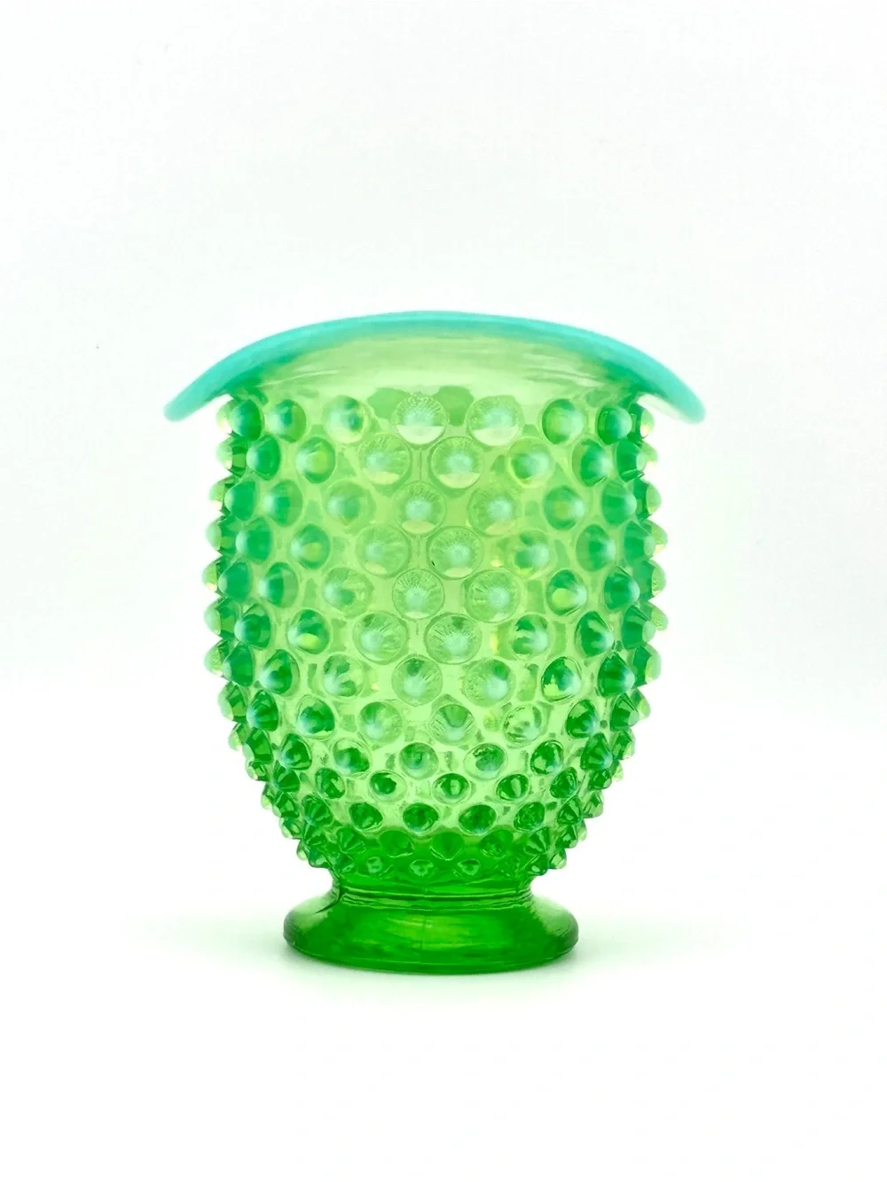 Vintage Fenton Green Opalescent Hobnail Uranium Glass Bud Vase